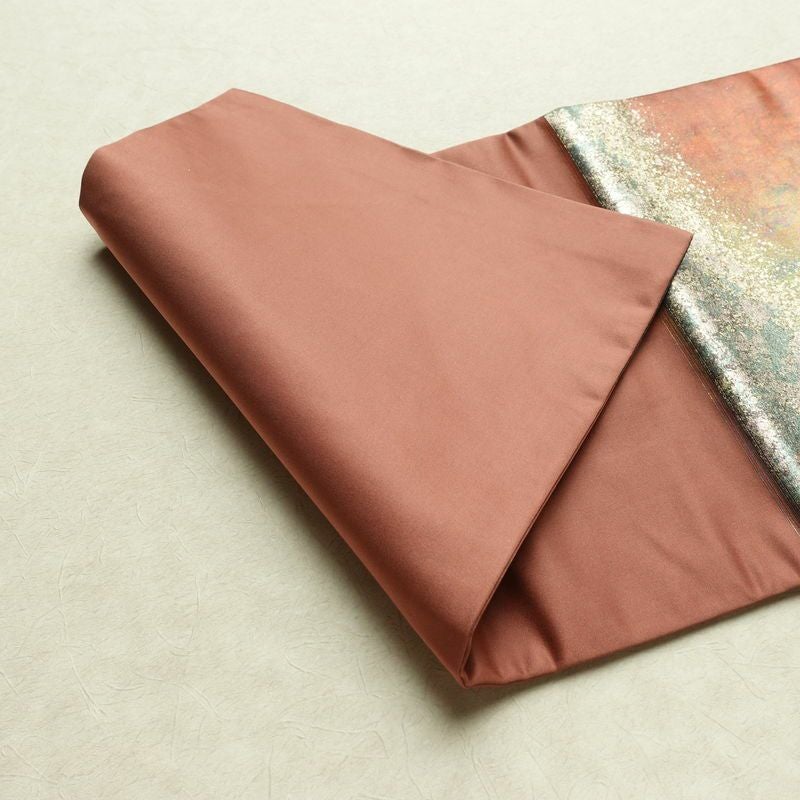 名古屋帯 太鼓柄 正絹 木の葉・植物柄 名古屋仕立て なごや帯 リサイクル帯 帯 箔 蘇芳香 ピンク_画像11