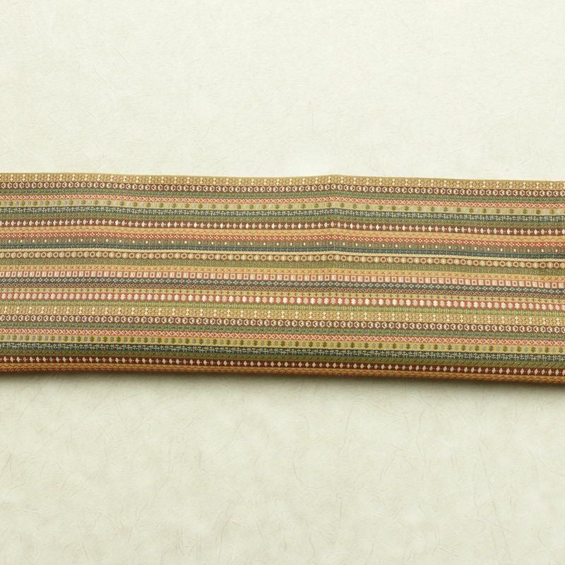 名古屋帯 全通柄 美品 正絹 縞柄・線柄 通し仕立て なごや帯 リサイクル帯 帯 カジュアル 多色使い_画像14