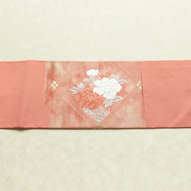 名古屋帯 太鼓柄 正絹 花柄 名古屋仕立て なごや帯 リサイクル帯 帯 箔 金糸 菊 ピンク_画像14