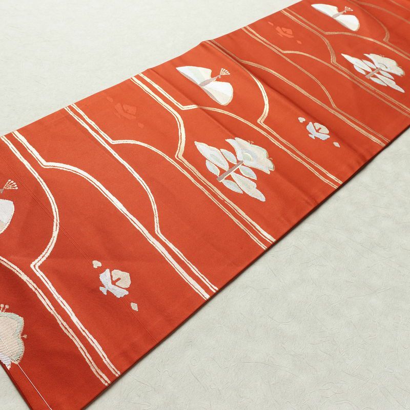 名古屋帯 六通柄 美品 正絹 名古屋仕立て なごや帯 リサイクル帯 帯 蝶 金糸 橙_画像9