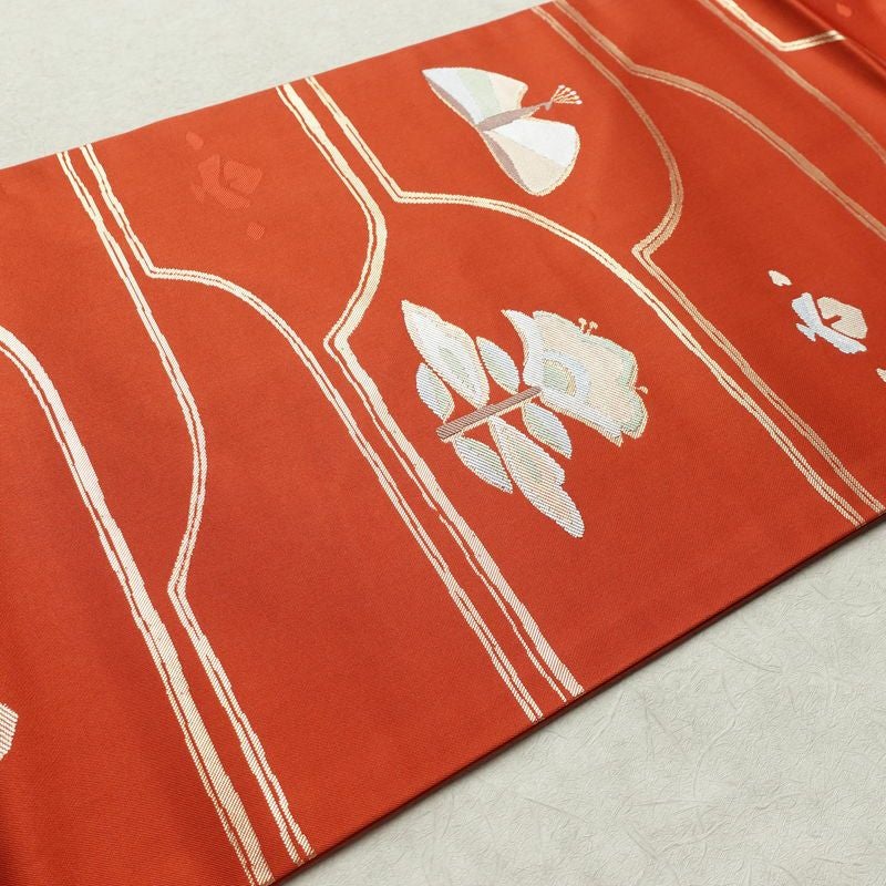 名古屋帯 六通柄 美品 正絹 名古屋仕立て なごや帯 リサイクル帯 帯 蝶 金糸 橙_画像11