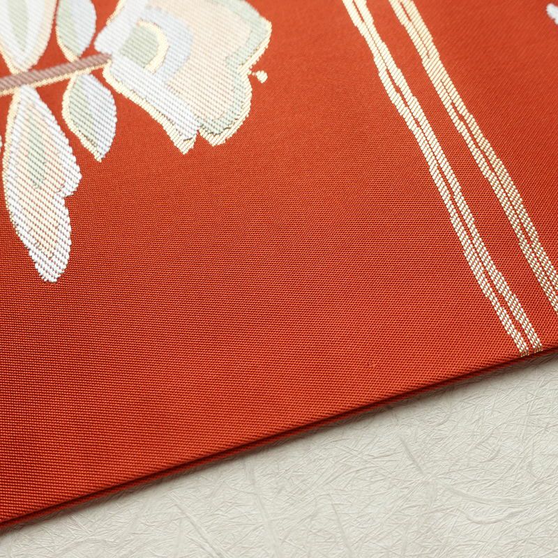 名古屋帯 六通柄 美品 正絹 名古屋仕立て なごや帯 リサイクル帯 帯 蝶 金糸 橙_画像12