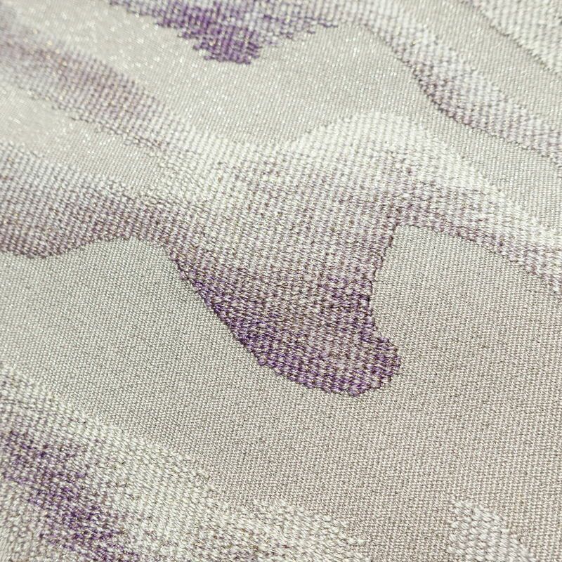 名古屋帯 太鼓柄 正絹 幾何学柄・抽象柄 通し仕立て なごや帯 リサイクル帯 帯 銀通し 紫・藤色_画像5