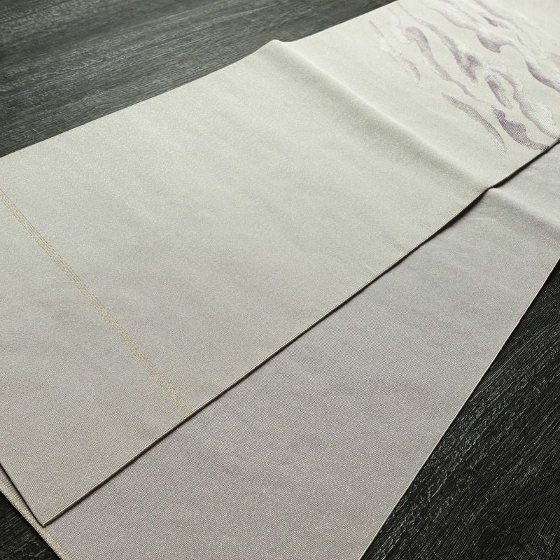 名古屋帯 太鼓柄 正絹 幾何学柄・抽象柄 通し仕立て なごや帯 リサイクル帯 帯 銀通し 紫・藤色_画像8