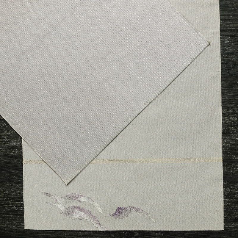 名古屋帯 太鼓柄 正絹 幾何学柄・抽象柄 通し仕立て なごや帯 リサイクル帯 帯 銀通し 紫・藤色_画像12