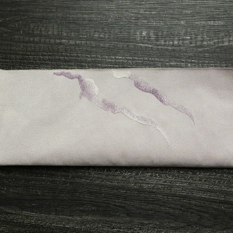 名古屋帯 太鼓柄 正絹 幾何学柄・抽象柄 通し仕立て なごや帯 リサイクル帯 帯 銀通し 紫・藤色_画像13