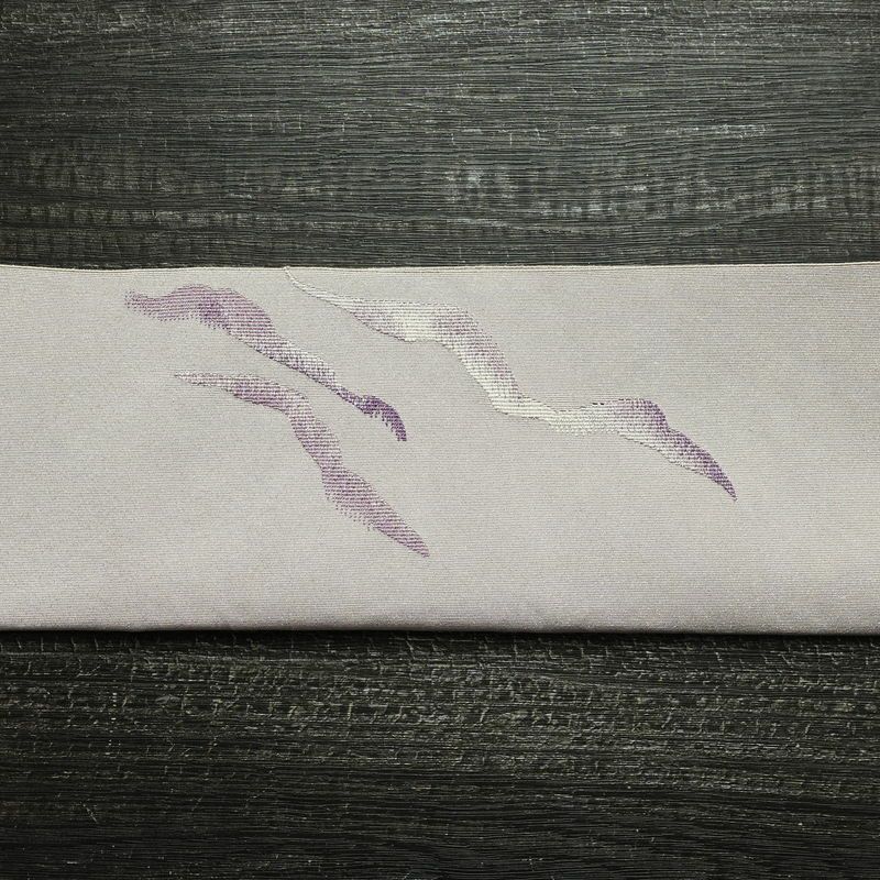 名古屋帯 太鼓柄 正絹 幾何学柄・抽象柄 通し仕立て なごや帯 リサイクル帯 帯 銀通し 紫・藤色_画像14