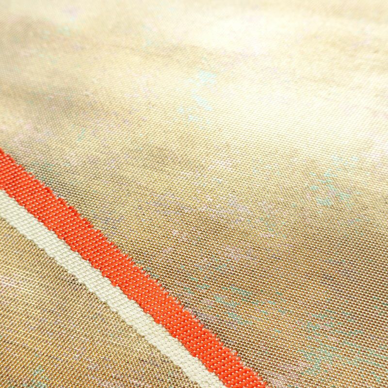 名古屋帯 太鼓柄 正絹 幾何学柄・抽象柄 名古屋仕立て なごや帯 リサイクル帯 帯 箔 ベージュ_画像5