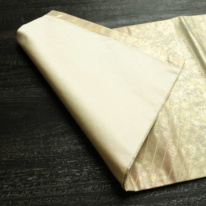 名古屋帯 太鼓柄 正絹 幾何学柄・抽象柄 名古屋仕立て なごや帯 リサイクル帯 帯 箔 ベージュ_画像9