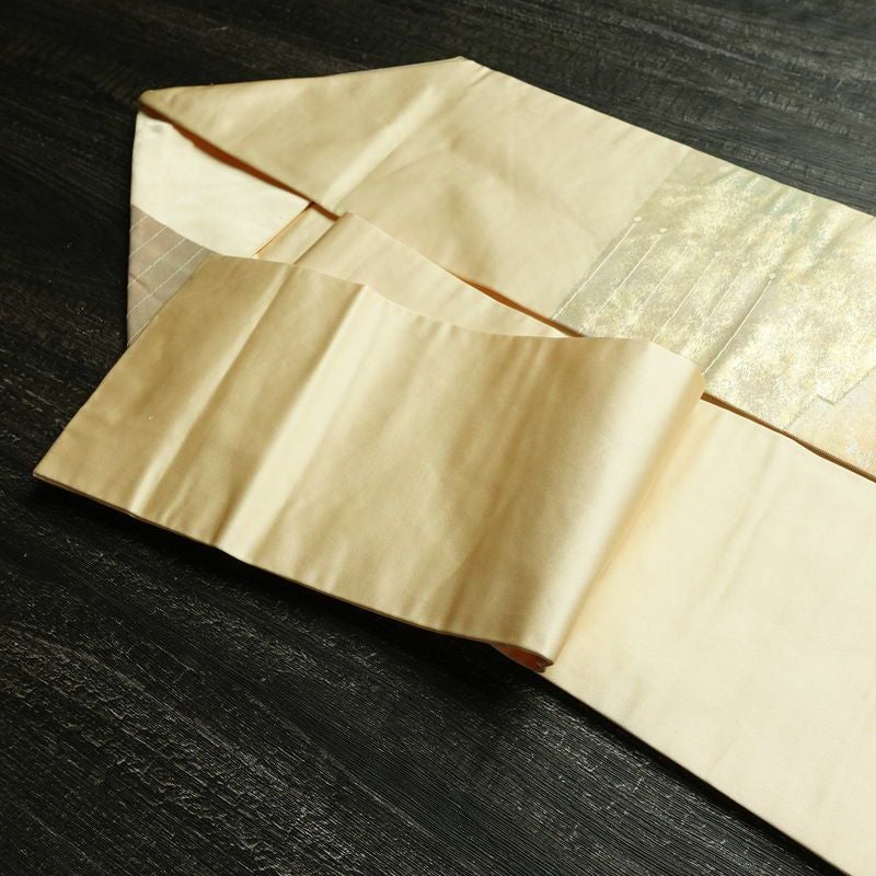 名古屋帯 太鼓柄 正絹 幾何学柄・抽象柄 名古屋仕立て なごや帯 リサイクル帯 帯 箔 ベージュ_画像21