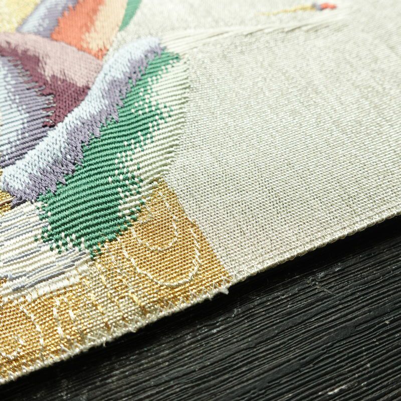 名古屋帯 太鼓柄 美品 正絹 人物・動物柄 松葉仕立て なごや帯 リサイクル帯 帯 刺繍 金糸 銀糸 シンプル 金・銀_画像13