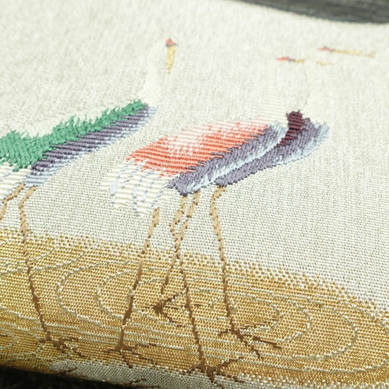 名古屋帯 太鼓柄 美品 正絹 人物・動物柄 松葉仕立て なごや帯 リサイクル帯 帯 刺繍 金糸 銀糸 シンプル 金・銀_画像15