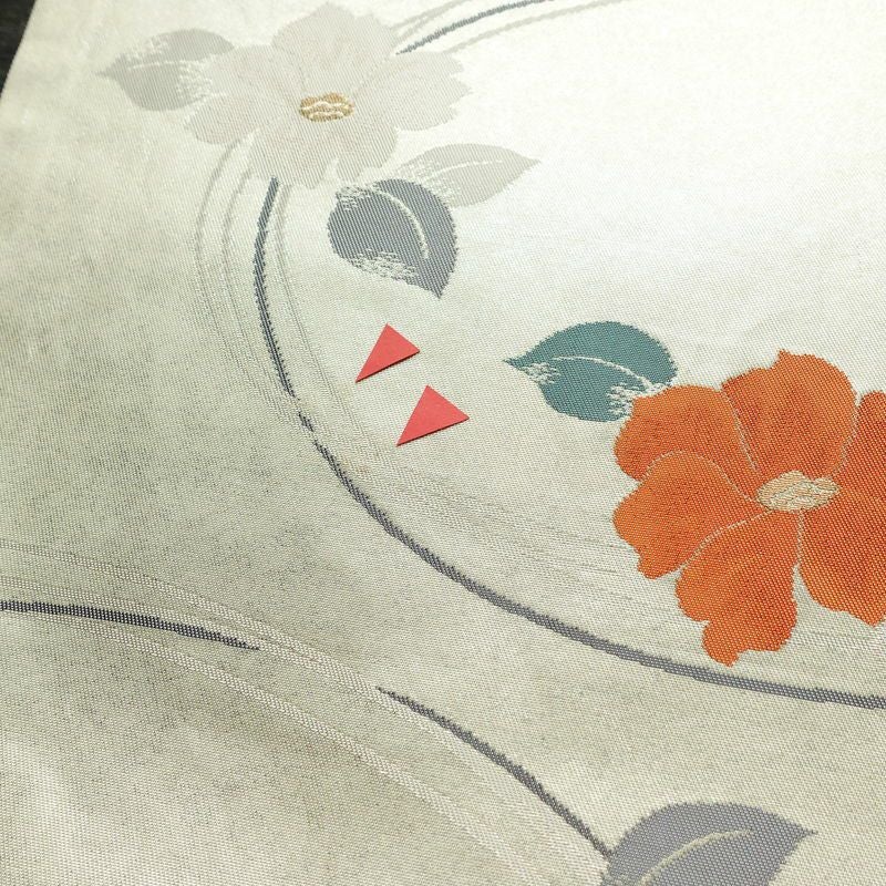 名古屋帯 双美洋花文 六通柄 正絹 花柄 名古屋仕立て なごや帯 リサイクル帯 帯 箔 金・銀_画像4