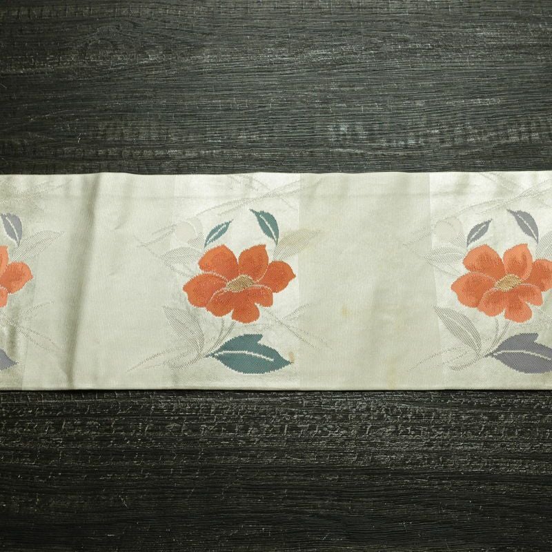 名古屋帯 双美洋花文 六通柄 正絹 花柄 名古屋仕立て なごや帯 リサイクル帯 帯 箔 金・銀_画像11