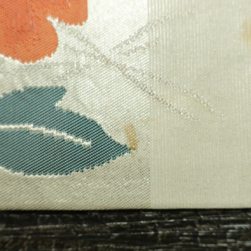 名古屋帯 双美洋花文 六通柄 正絹 花柄 名古屋仕立て なごや帯 リサイクル帯 帯 箔 金・銀_画像14