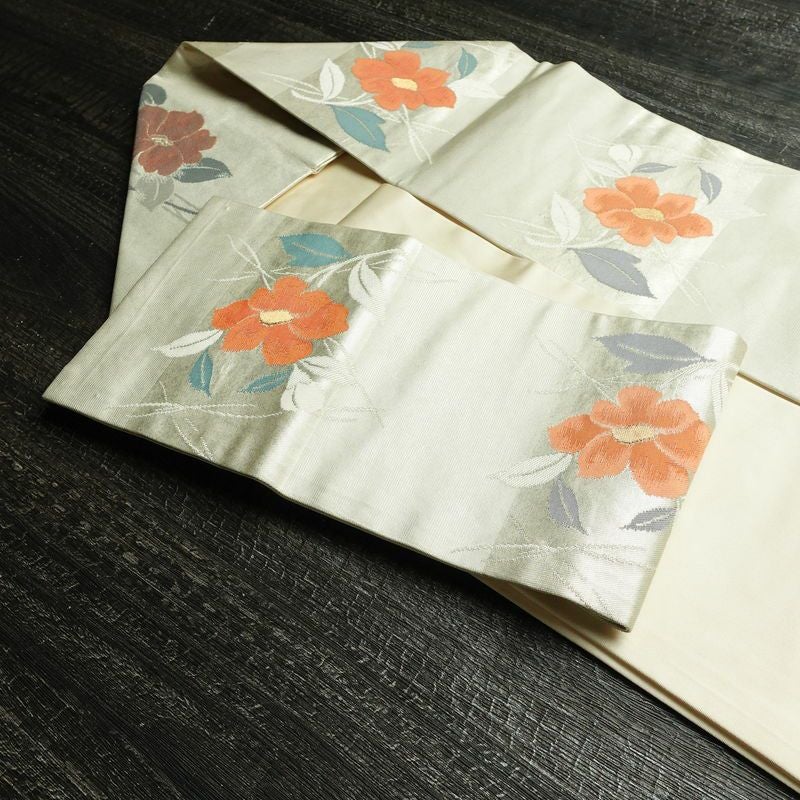 名古屋帯 双美洋花文 六通柄 正絹 花柄 名古屋仕立て なごや帯 リサイクル帯 帯 箔 金・銀_画像21