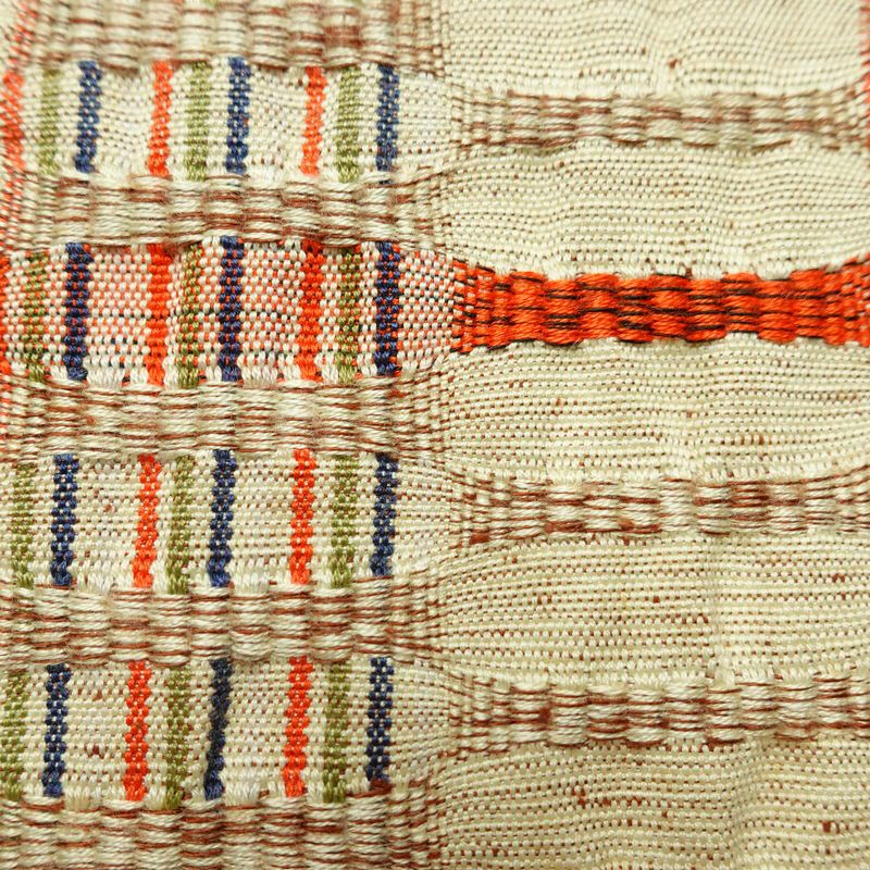 名古屋帯 全通柄 良品 正絹 幾何学柄・抽象柄 名古屋仕立て なごや帯 リサイクル帯 帯 おしゃれ 紬地 ベージュ_画像4