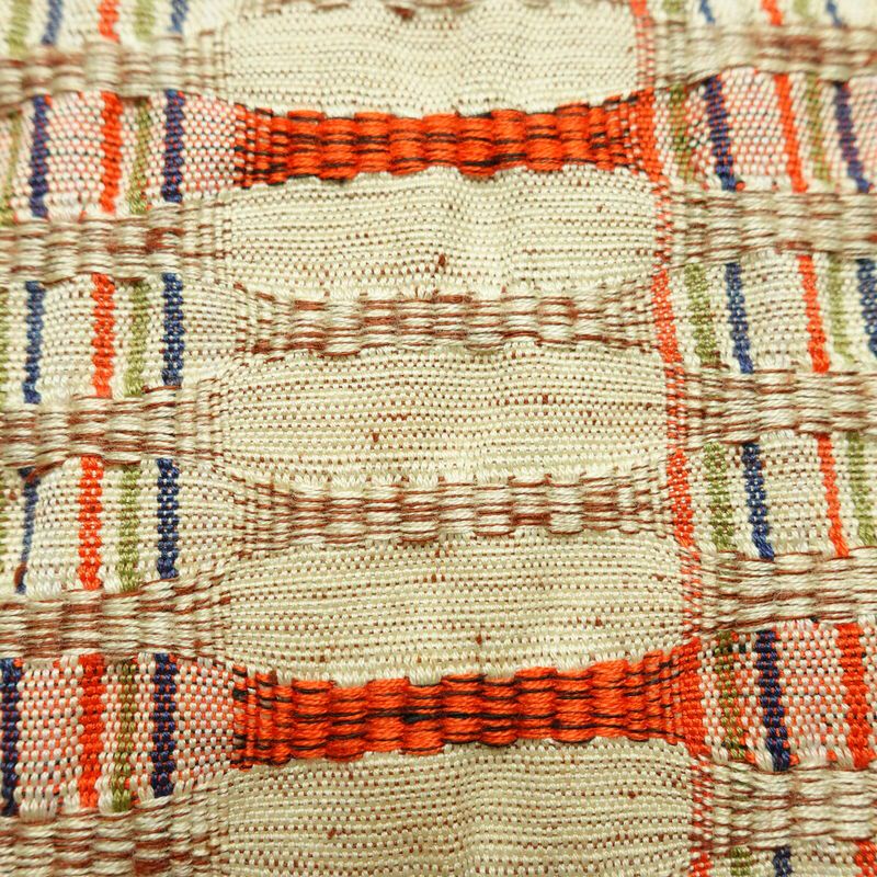 名古屋帯 全通柄 良品 正絹 幾何学柄・抽象柄 名古屋仕立て なごや帯 リサイクル帯 帯 おしゃれ 紬地 ベージュ_画像6