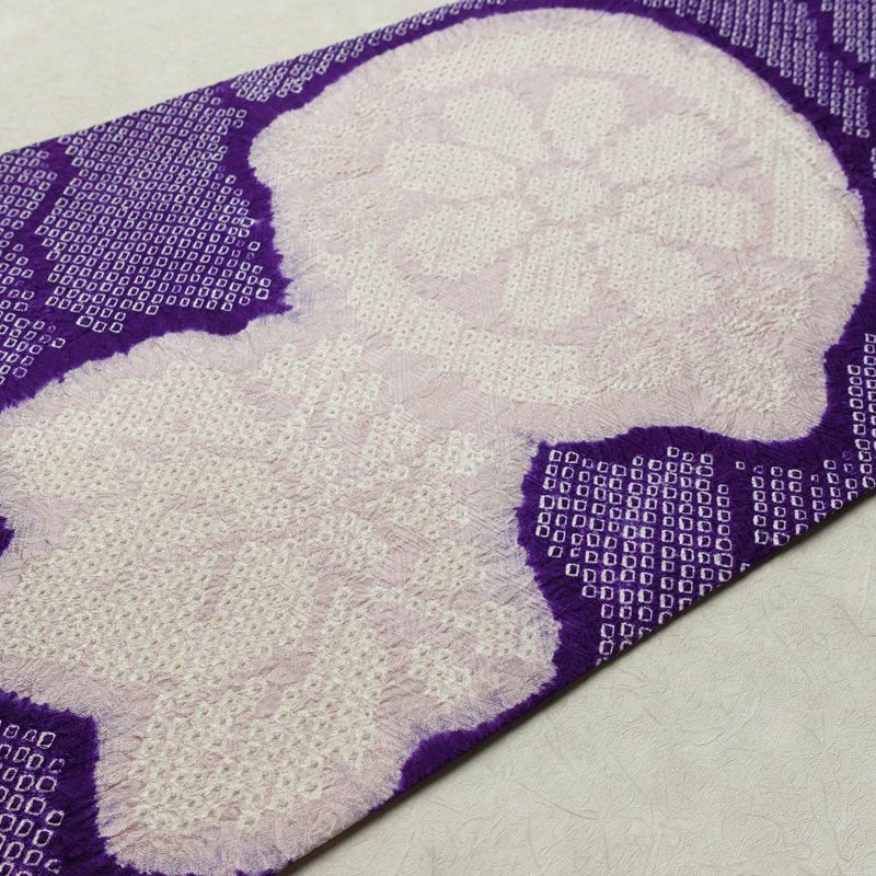 名古屋帯 太鼓柄 絞り 綸子 正絹 古典柄 名古屋仕立て なごや帯 リサイクル帯 帯 紫・藤色_画像11