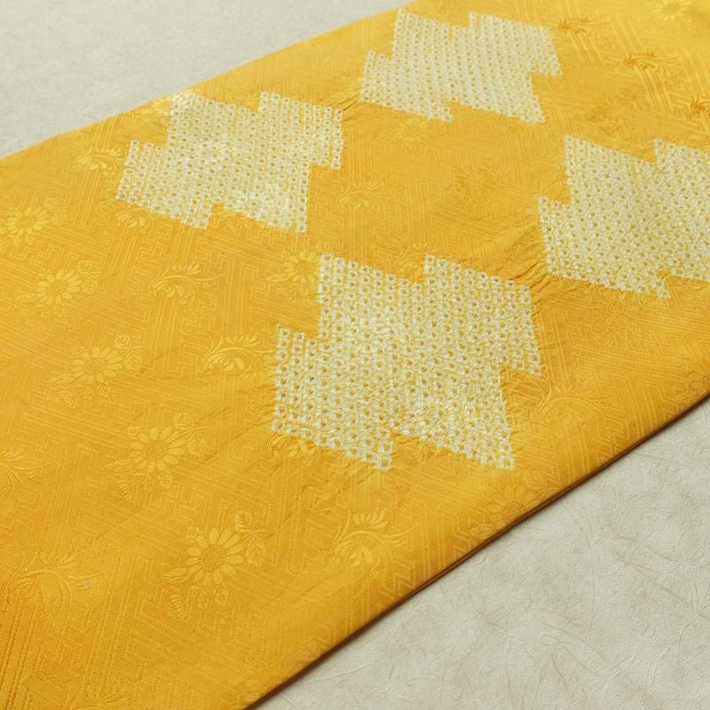 名古屋帯 太鼓柄 絞り 綸子 正絹 古典柄 名古屋仕立て なごや帯 リサイクル帯 帯 黄・黄土色_画像13