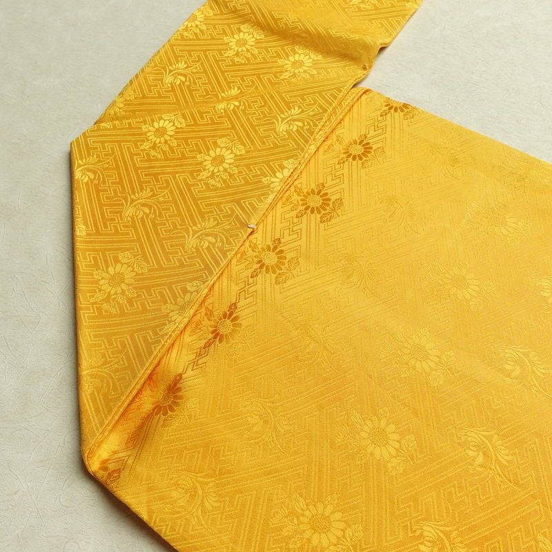 名古屋帯 太鼓柄 絞り 綸子 正絹 古典柄 名古屋仕立て なごや帯 リサイクル帯 帯 黄・黄土色_画像19