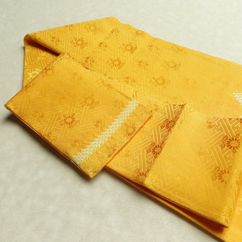 名古屋帯 太鼓柄 絞り 綸子 正絹 古典柄 名古屋仕立て なごや帯 リサイクル帯 帯 黄・黄土色_画像21
