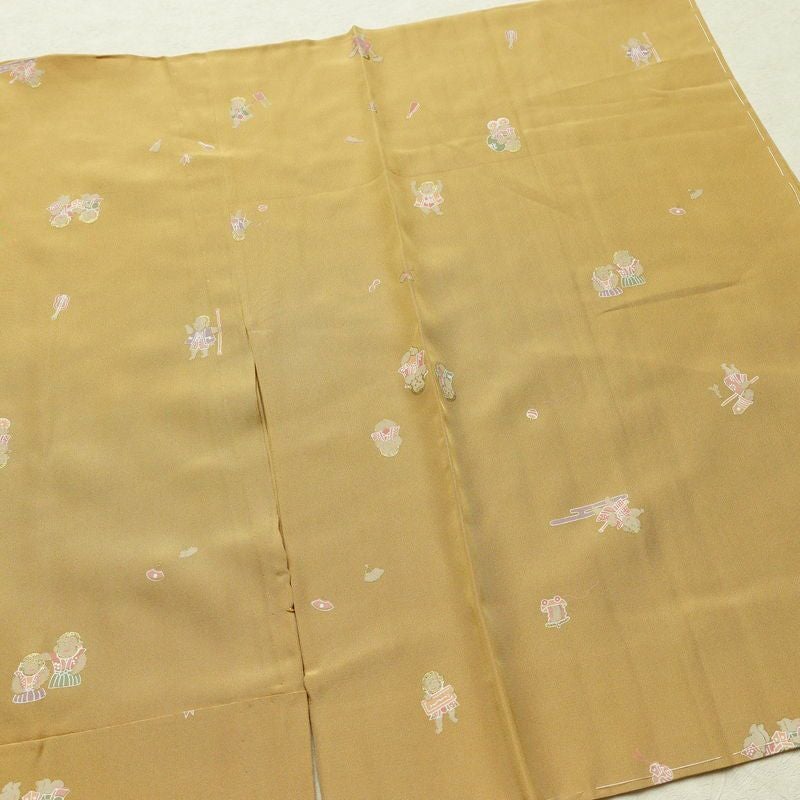 長襦袢 良品 猿 さる 正絹 人物・動物柄 袖無双・胴抜き 身丈121cm 裄丈63cm リサイクル着物 一部しつけ糸付き 着物 箔 黄・黄土色_画像15