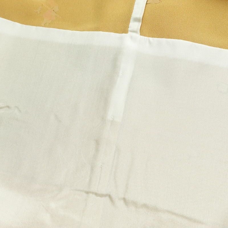 長襦袢 良品 猿 さる 正絹 人物・動物柄 袖無双・胴抜き 身丈121cm 裄丈63cm リサイクル着物 一部しつけ糸付き 着物 箔 黄・黄土色_画像20