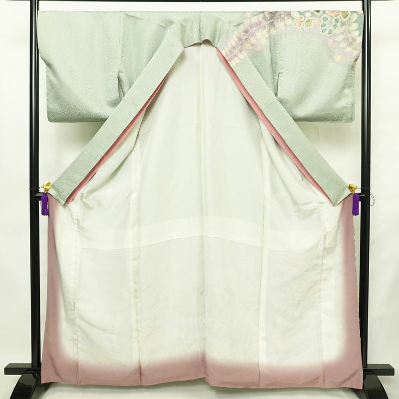 訪問着 美品 絞り 辻が花 一つ紋付き 伊達衿付き 正絹 花柄 袷仕立て 身丈162.5cm 裄丈68.5cm リサイクル着物 着物 入学式 卒業式 七五三 パーティー お宮参り フォーマル 青・紺_画像3