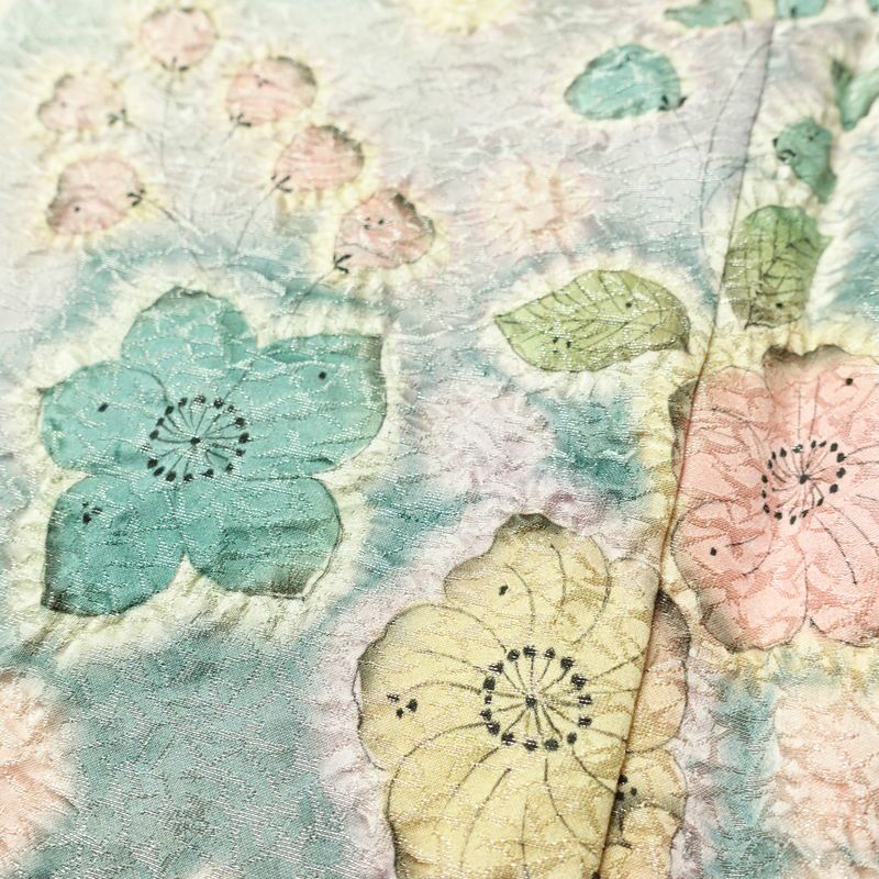 訪問着 美品 絞り 辻が花 一つ紋付き 伊達衿付き 正絹 花柄 袷仕立て 身丈162.5cm 裄丈68.5cm リサイクル着物 着物 入学式 卒業式 七五三 パーティー お宮参り フォーマル 青・紺_画像8