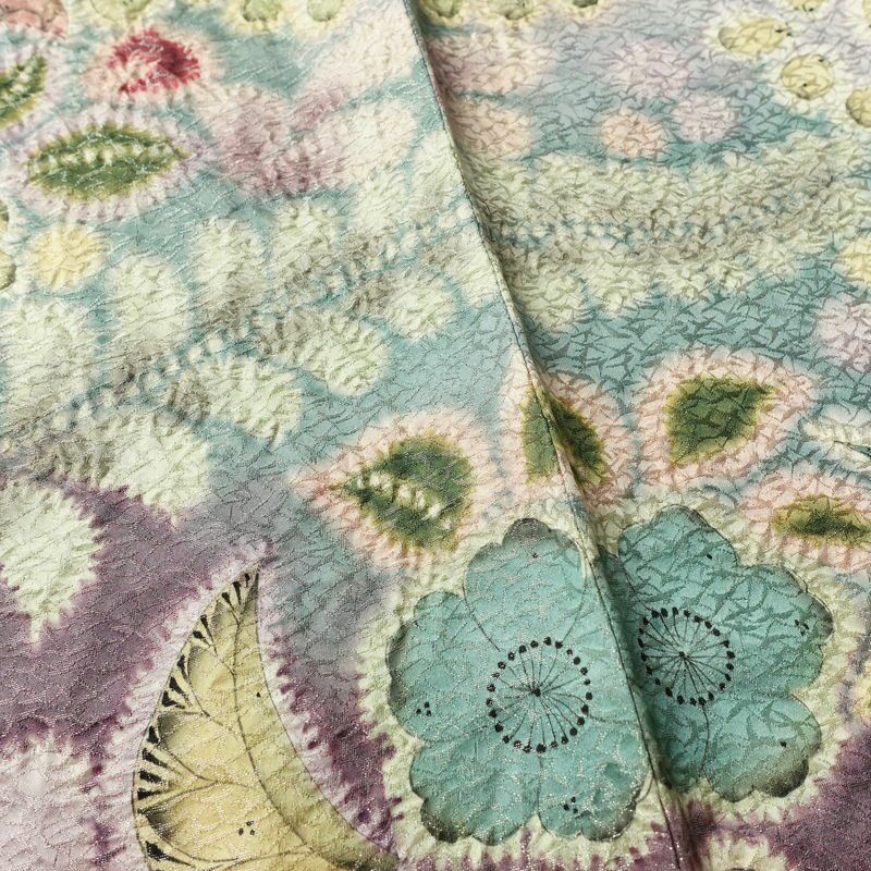 訪問着 美品 絞り 辻が花 一つ紋付き 伊達衿付き 正絹 花柄 袷仕立て 身丈162.5cm 裄丈68.5cm リサイクル着物 着物 入学式 卒業式 七五三 パーティー お宮参り フォーマル 青・紺_画像10