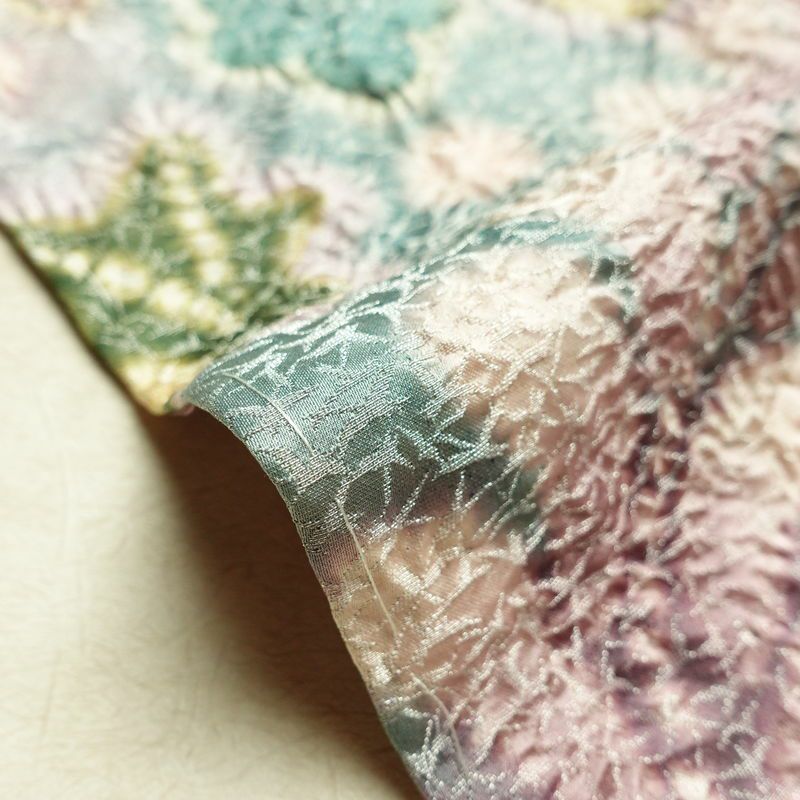 訪問着 美品 絞り 辻が花 一つ紋付き 伊達衿付き 正絹 花柄 袷仕立て 身丈162.5cm 裄丈68.5cm リサイクル着物 着物 入学式 卒業式 七五三 パーティー お宮参り フォーマル 青・紺_画像21