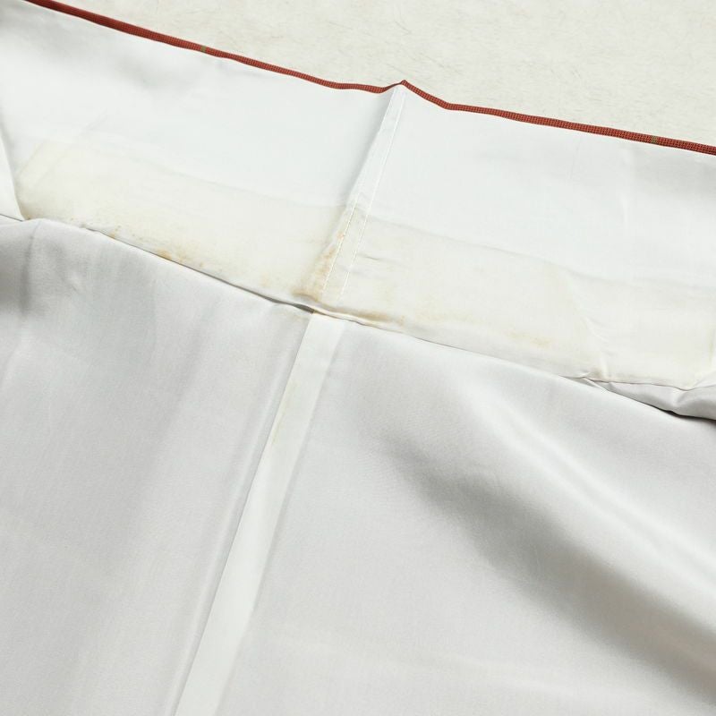 紬 しつけ糸付き 正絹 チェック・格子柄 袷仕立て 身丈162cm 裄丈63.5cm リサイクル着物 着物 モダン シンプル 赤・朱_画像20