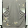 訪問着 正絹 花柄 袷仕立て 身丈172cm 裄丈69.5cm リサイクル着物 着物 金彩 入学式 卒業式 七五三 お宮参り フォーマル グレー_画像1