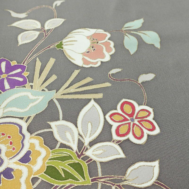 訪問着 正絹 花柄 袷仕立て 身丈172cm 裄丈69.5cm リサイクル着物 着物 金彩 入学式 卒業式 七五三 お宮参り フォーマル グレー_画像7
