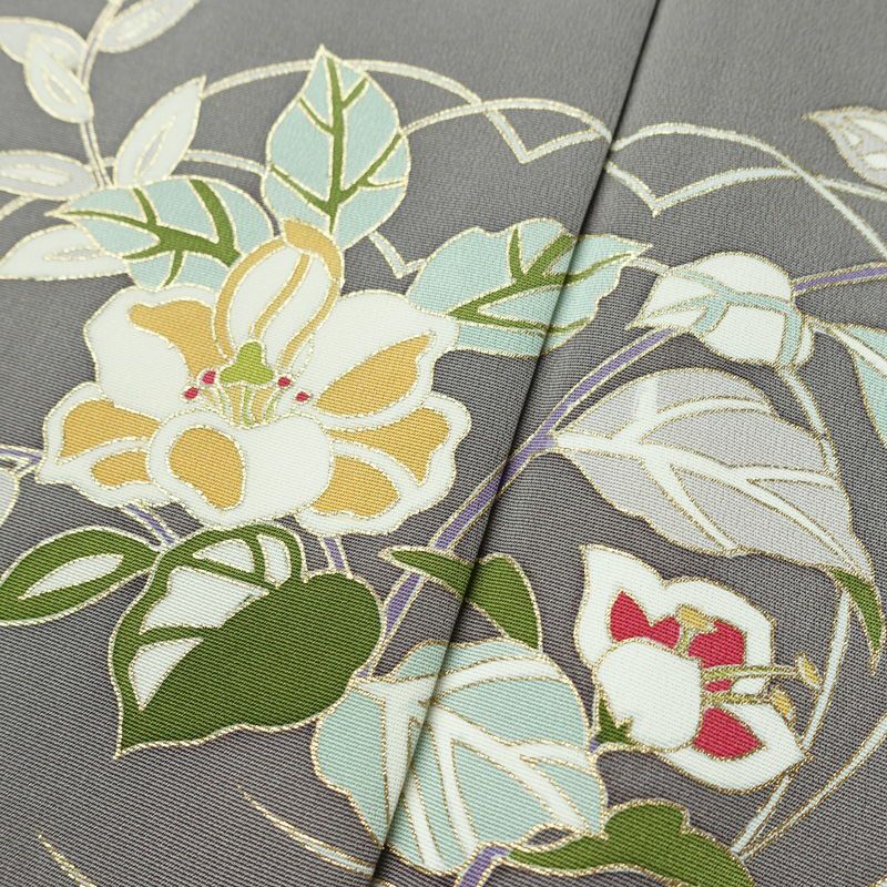 訪問着 正絹 花柄 袷仕立て 身丈172cm 裄丈69.5cm リサイクル着物 着物 金彩 入学式 卒業式 七五三 お宮参り フォーマル グレー_画像10