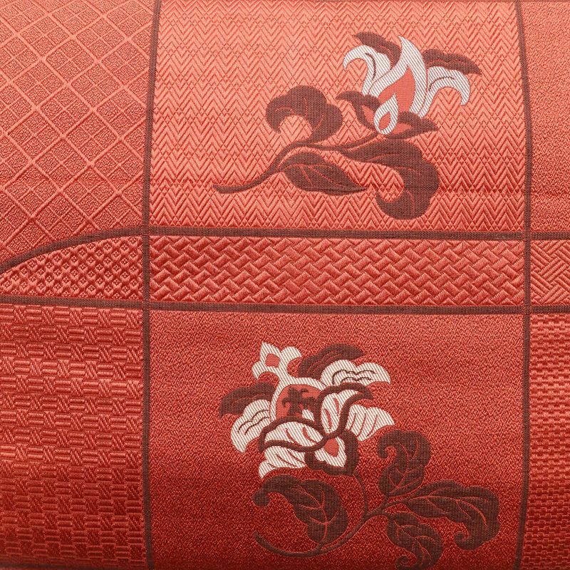 名古屋帯 六通柄 美品 正絹 花柄 名古屋仕立て なごや帯 リサイクル帯 帯 赤・朱_画像2