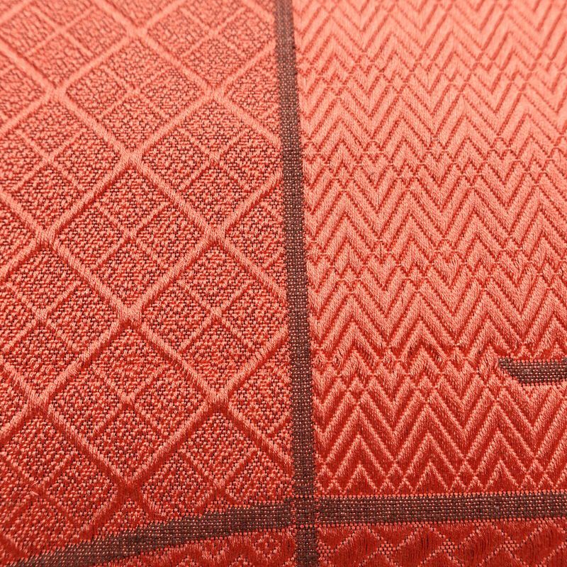 名古屋帯 六通柄 美品 正絹 花柄 名古屋仕立て なごや帯 リサイクル帯 帯 赤・朱_画像6