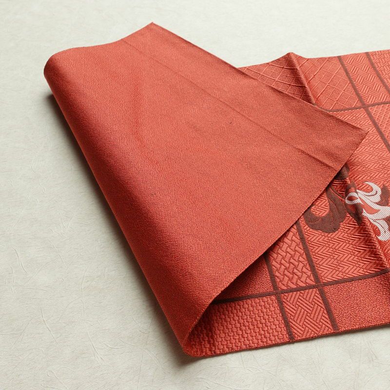 名古屋帯 六通柄 美品 正絹 花柄 名古屋仕立て なごや帯 リサイクル帯 帯 赤・朱_画像9