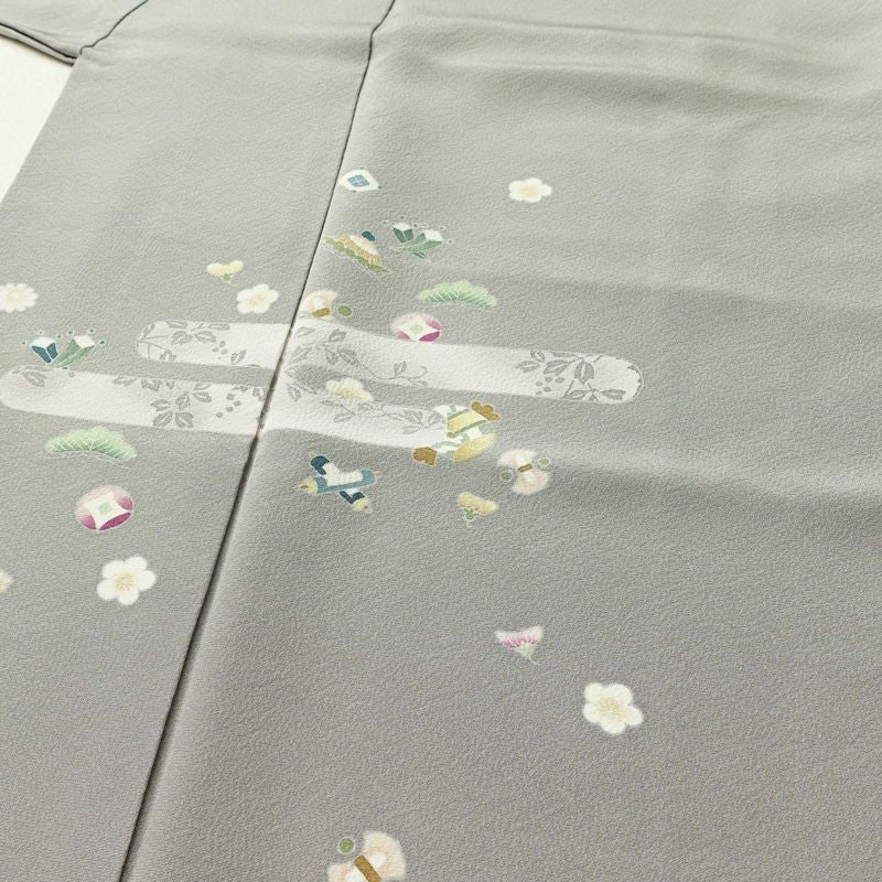 訪問着 縮緬 正絹 古典柄 袷仕立て 身丈154.5cm 裄丈63.5cm リサイクル着物 着物 上品 グレー_画像5
