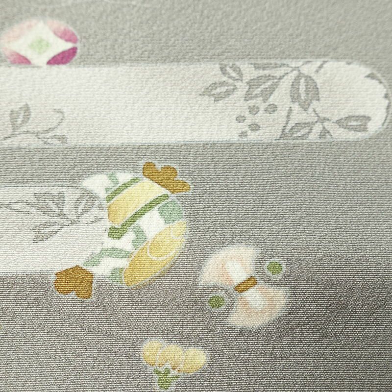 訪問着 縮緬 正絹 古典柄 袷仕立て 身丈154.5cm 裄丈63.5cm リサイクル着物 着物 上品 グレー_画像8