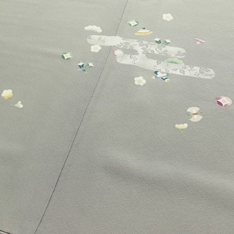 訪問着 縮緬 正絹 古典柄 袷仕立て 身丈154.5cm 裄丈63.5cm リサイクル着物 着物 上品 グレー_画像13