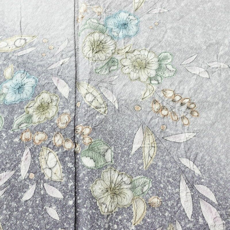 訪問着 縮緬 辻が花 正絹 花柄 袷仕立て 身丈159.5cm 裄丈67.5cm リサイクル着物 着物 入学式 卒業式 七五三 お宮参り フォーマル 紫・藤色_画像6