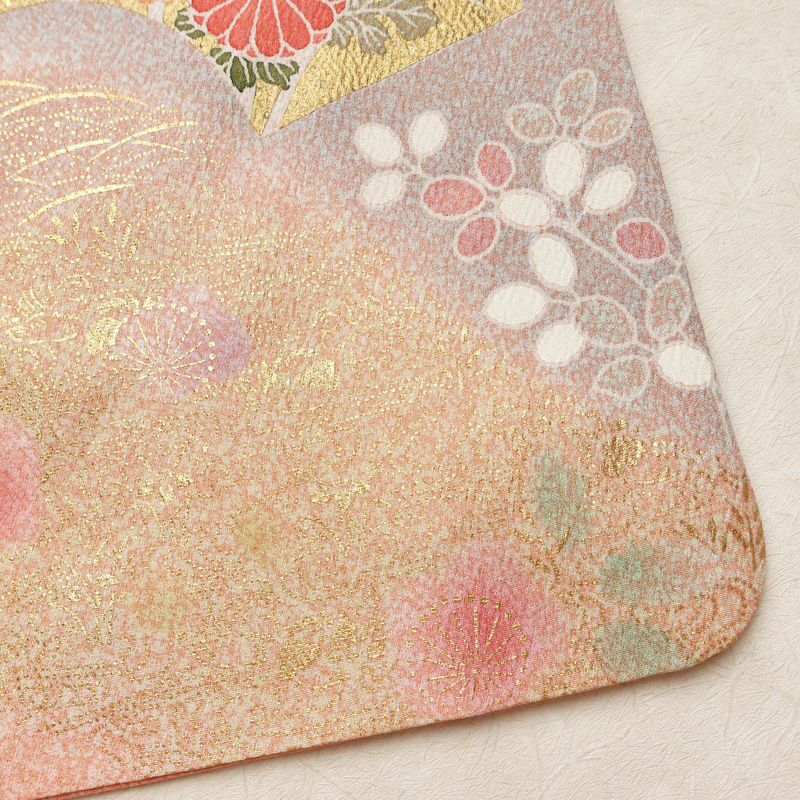 訪問着 美品 落款入り 金駒刺繍 正絹 古典柄 袷仕立て 身丈158.5cm 裄丈65.5cm リサイクル着物 着物 箔 金彩 扇面 ピンク_画像16