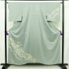 付け下げ 良品 綸子 しつけ糸付き 絞り 正絹 花柄 袷仕立て 身丈155.5cm 裄丈65cm リサイクル着物 着物 刺繍 入学式 卒業式 七五三 お宮参り フォーマル 上品 青・紺_画像1
