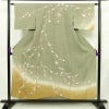 訪問着 縮緬 正絹 木の葉・植物柄 袷仕立て 身丈150.5cm 裄丈62cm リサイクル着物 着物 金彩 入学式 卒業式 七五三 お宮参り フォーマル 緑・うぐいす色_画像1