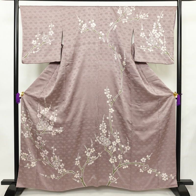 訪問着 絞り 正絹 木の葉・植物柄 袷仕立て 身丈162cm 裄丈67cm