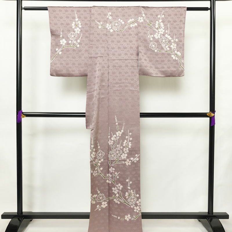 訪問着 絞り 正絹 木の葉・植物柄 袷仕立て 身丈162cm 裄丈67cm リサイクル着物 着物 入学式 卒業式 七五三 お宮参り フォーマル 紫・藤色_画像2