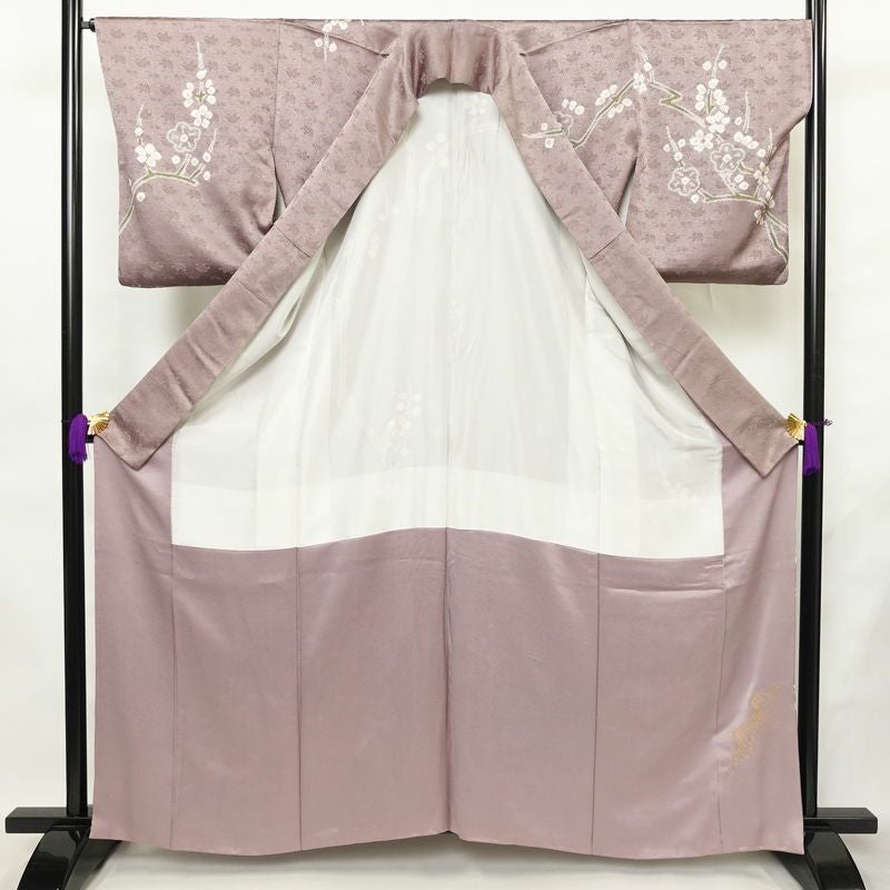 訪問着 絞り 正絹 木の葉・植物柄 袷仕立て 身丈162cm 裄丈67cm リサイクル着物 着物 入学式 卒業式 七五三 お宮参り フォーマル 紫・藤色_画像3