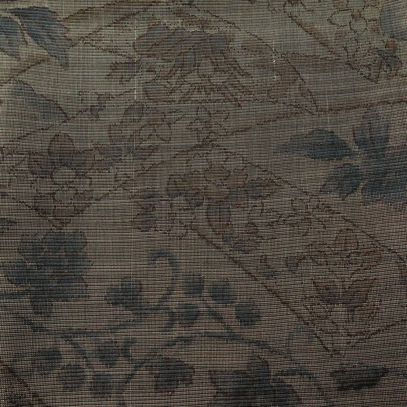 紬 良品 辻が花紬 伊織 しつけ糸付き 正絹 木の葉・植物柄 袷仕立て 身丈167.5cm 裄丈68cm リサイクル着物 着物 茶_画像7